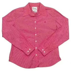 Lilly Pulitzer L/S Button Up Shirt Blouse Rosy Red & White Check Sz 8 Academia